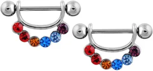 14G Stainless Steel Nipple Rings Colorful CZ U-Shape Straight Barbell Bars Tongue Ring 14mm(9/16Inch) Body Piercing Jewelry