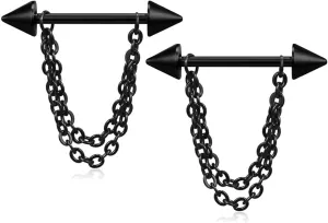 14G Stainless Steel Nipple Rings Cone Chain Straight Barbell Bars Tongue Ring 16mm(5/8Inch) Body Piercing Jewelry