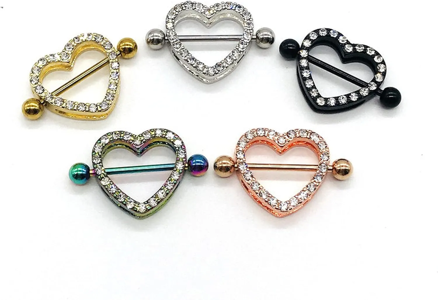 14G Stainless Steel Nipple Rings Cute Glitter CZ Heart Straight Barbell Bars Tongue Ring 16mm(5/8Inch) Body Piercing Jewelry