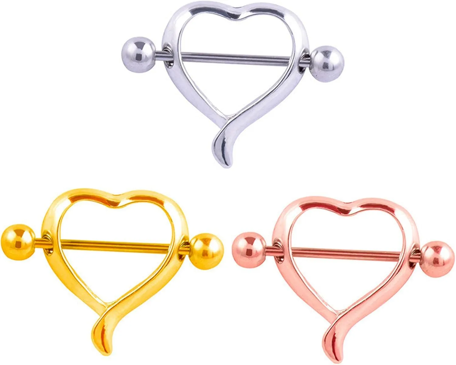 14G Stainless Steel Nipple Rings Cute Heart Straight Barbell Bars Tongue Ring 16mm(5/8Inch) Body Piercing Jewelry