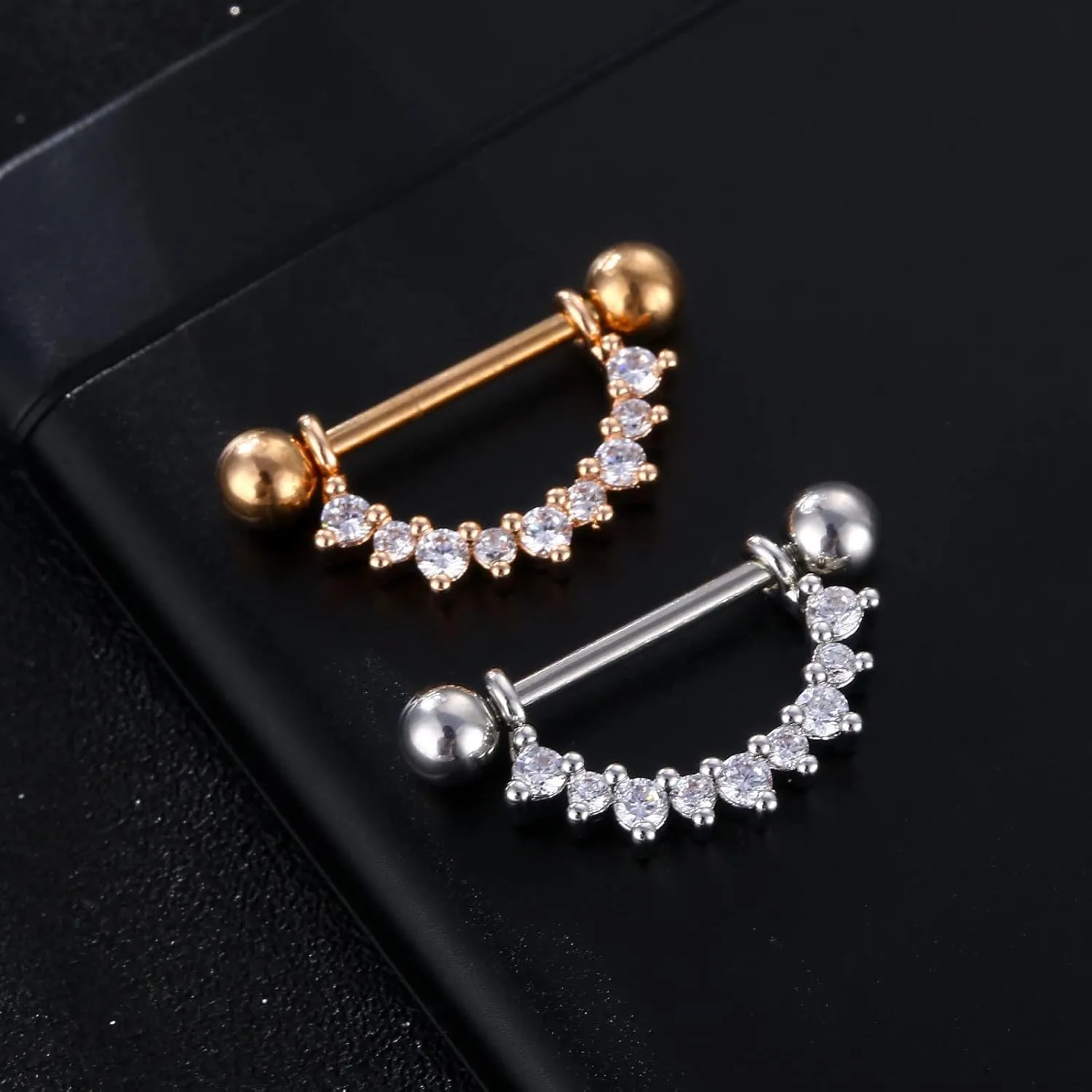 14G Stainless Steel Nipple Rings CZ Cute U Paw Straight Barbell Bars Tongue Ring 16mm(5/8Inch) Body Piercing Jewelry