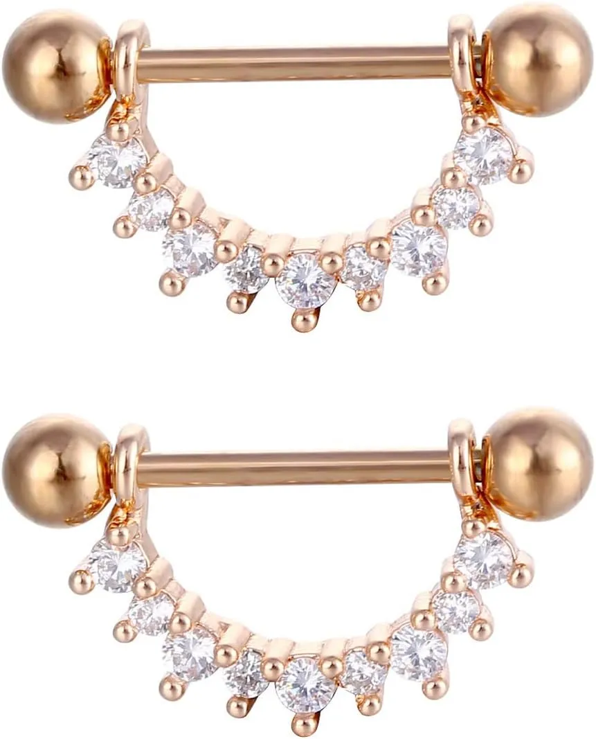 14G Stainless Steel Nipple Rings CZ Cute U Paw Straight Barbell Bars Tongue Ring 16mm(5/8Inch) Body Piercing Jewelry
