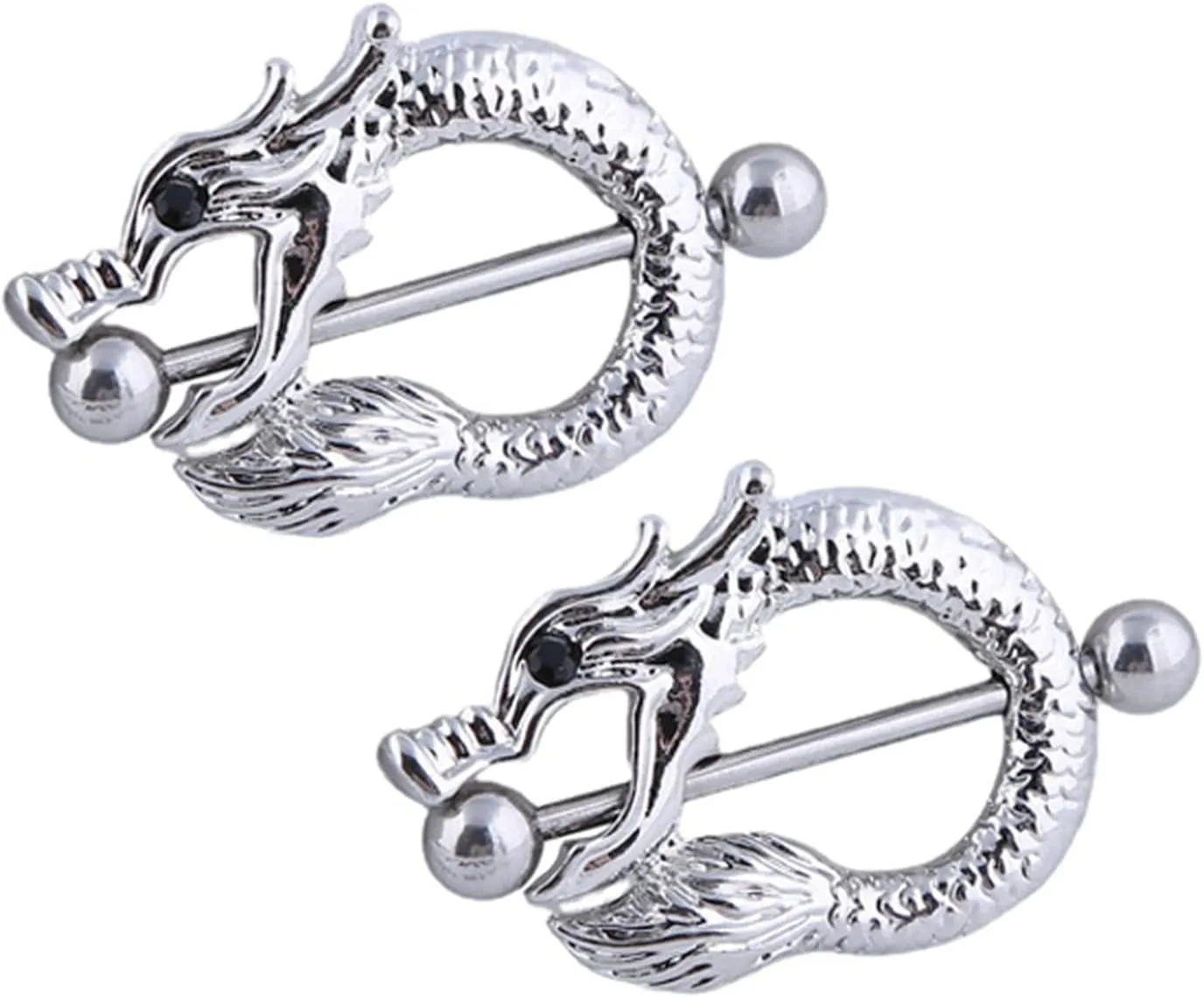 14G Stainless Steel Nipple Rings CZ Dragon Straight Barbell Bars Tongue Ring 16mm(5/8Inch) Body Piercing Jewelry