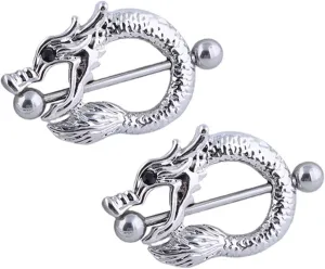 14G Stainless Steel Nipple Rings CZ Dragon Straight Barbell Bars Tongue Ring 16mm(5/8Inch) Body Piercing Jewelry