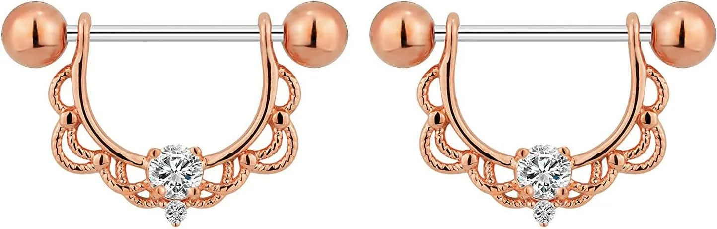 14G Stainless Steel Nipple Rings CZ Flower Straight Barbell Bars Tongue Ring 14mm(9/16Inch) Body Piercing Jewelry
