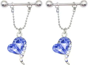 14G Stainless Steel Nipple Rings CZ Heart Chain Straight Barbell Bars Tongue Ring 16mm(5/8Inch) Body Piercing Jewelry