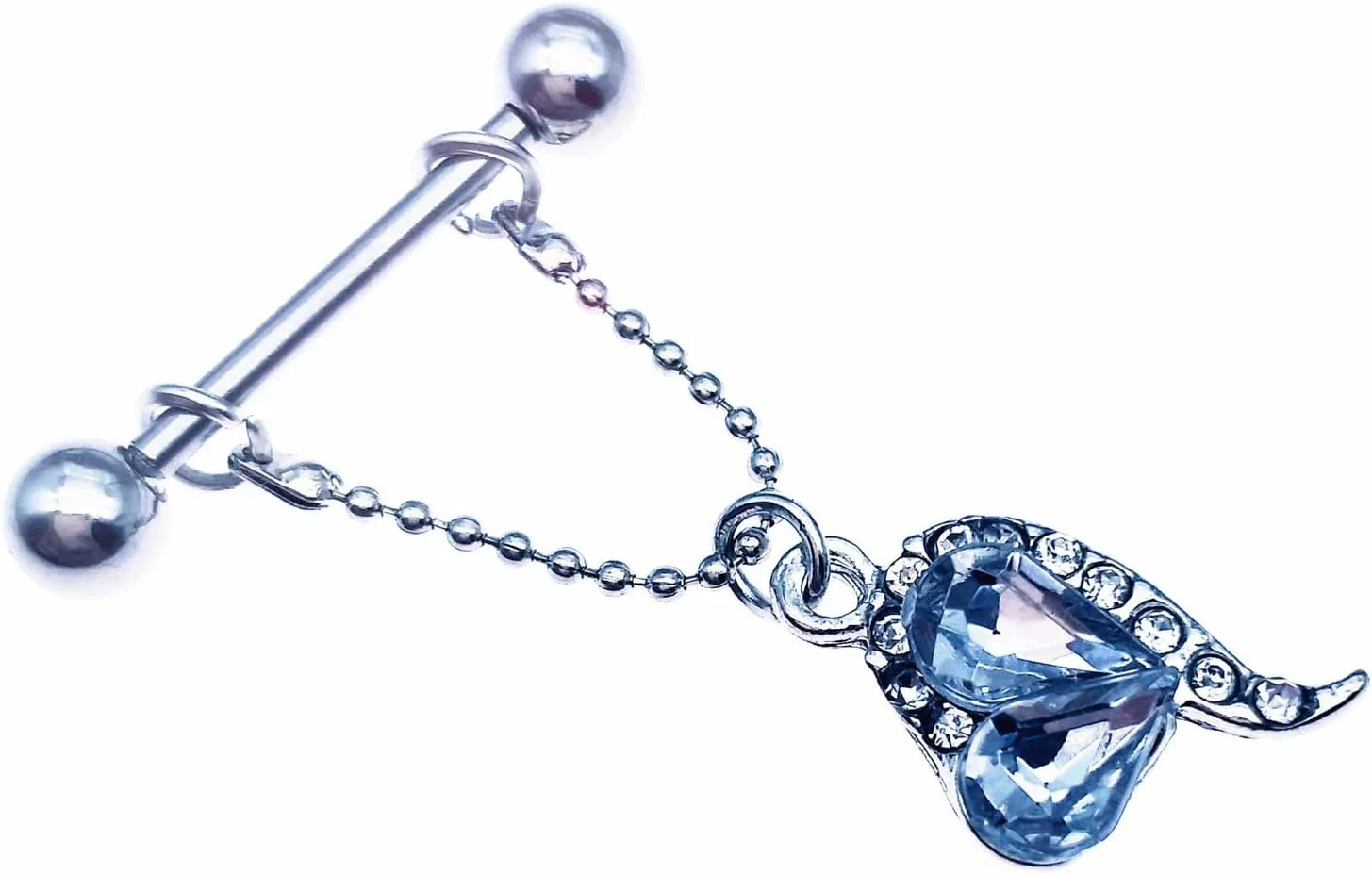 14G Stainless Steel Nipple Rings CZ Heart Chain Straight Barbell Bars Tongue Ring 16mm(5/8Inch) Body Piercing Jewelry