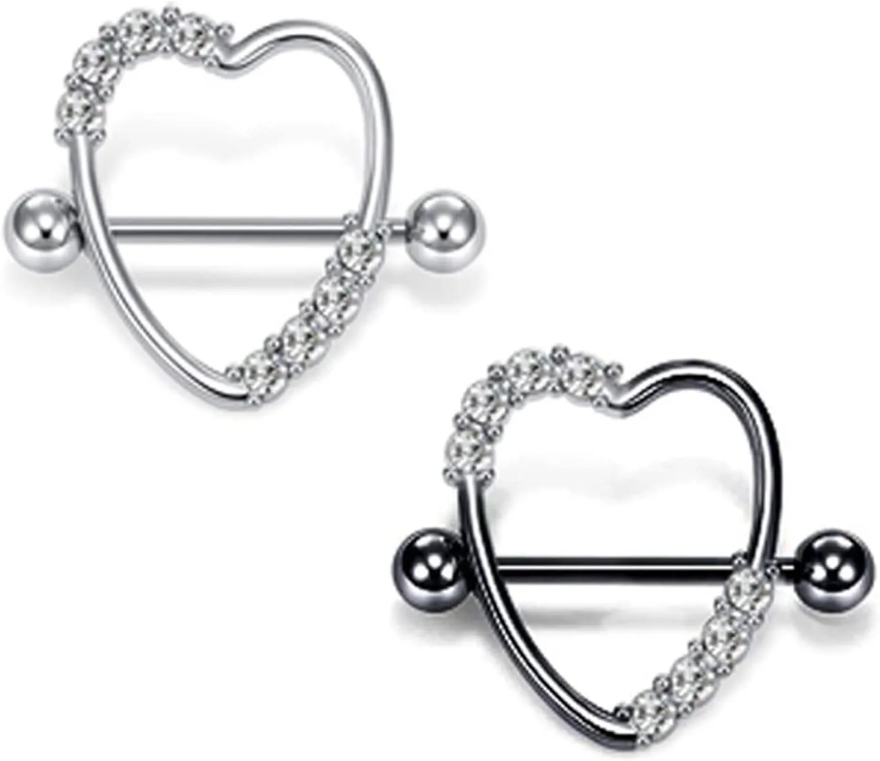 14G Stainless Steel Nipple Rings CZ Heart Straight Barbell Bars Tongue Ring 16mm(5/8Inch) Body Piercing Jewelry