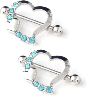 14G Stainless Steel Nipple Rings CZ Hearts Straight Barbell Bars Tongue Ring 16mm(5/8Inch) Body Piercing Jewelry