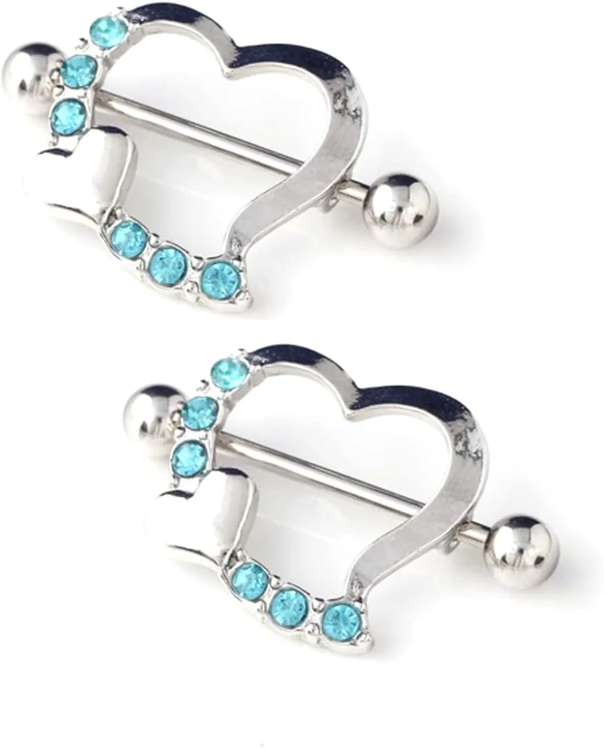 14G Stainless Steel Nipple Rings CZ Hearts Straight Barbell Bars Tongue Ring 16mm(5/8Inch) Body Piercing Jewelry