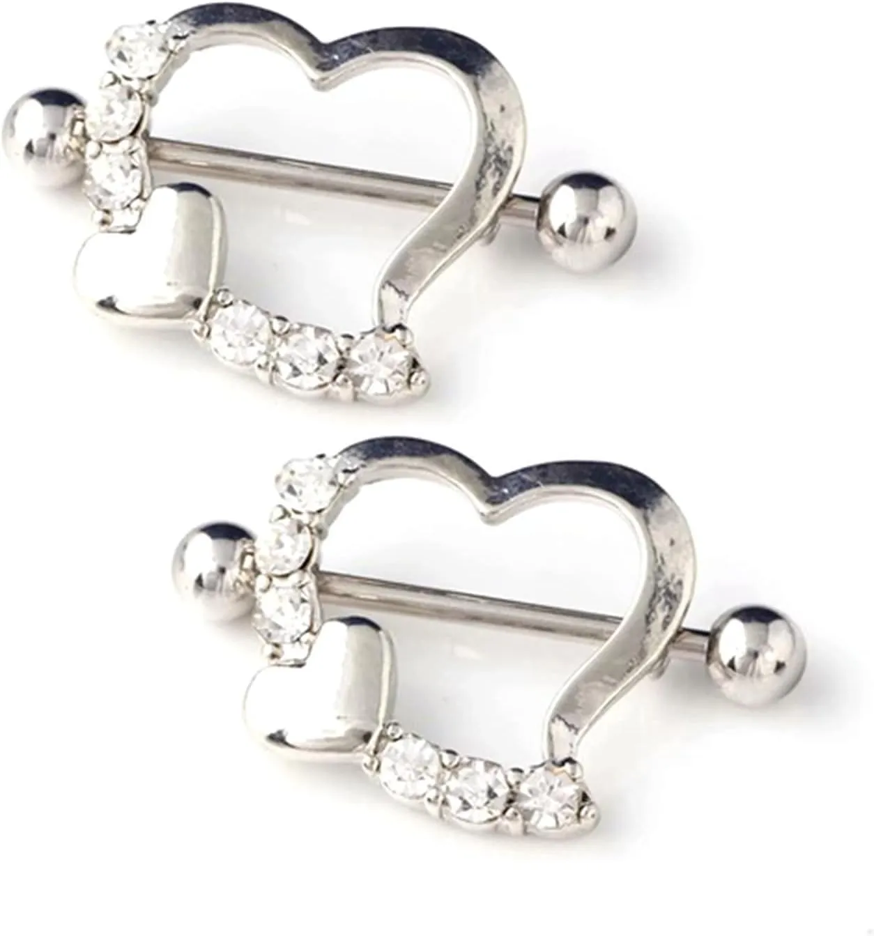 14G Stainless Steel Nipple Rings CZ Hearts Straight Barbell Bars Tongue Ring 16mm(5/8Inch) Body Piercing Jewelry