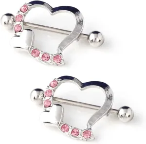 14G Stainless Steel Nipple Rings CZ Hearts Straight Barbell Bars Tongue Ring 16mm(5/8Inch) Body Piercing Jewelry