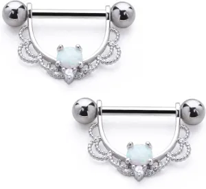 14G Stainless Steel Nipple Rings CZ Opal U Flower Straight Barbell Bars Tongue Ring 14mm(9/16Inch) Body Piercing Jewelry