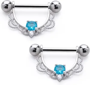 14G Stainless Steel Nipple Rings CZ Opal U Flower Straight Barbell Bars Tongue Ring 14mm(9/16Inch) Body Piercing Jewelry