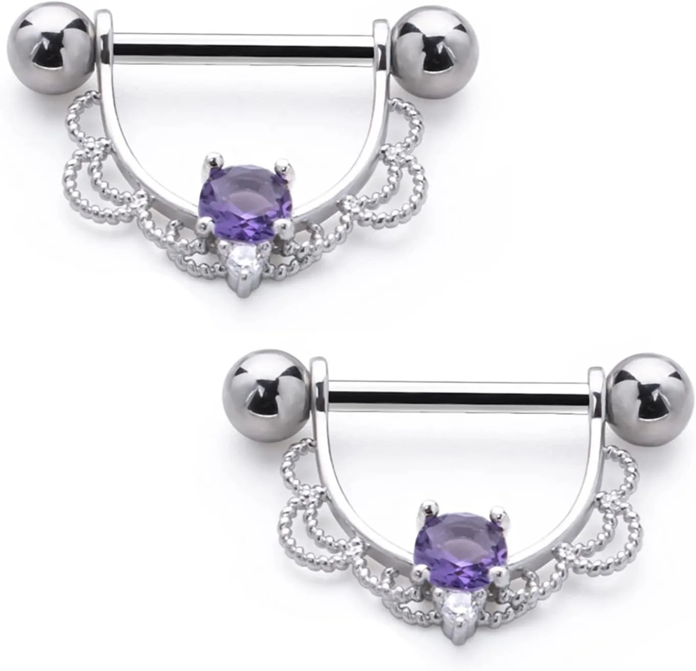 14G Stainless Steel Nipple Rings CZ Opal U Flower Straight Barbell Bars Tongue Ring 14mm(9/16Inch) Body Piercing Jewelry
