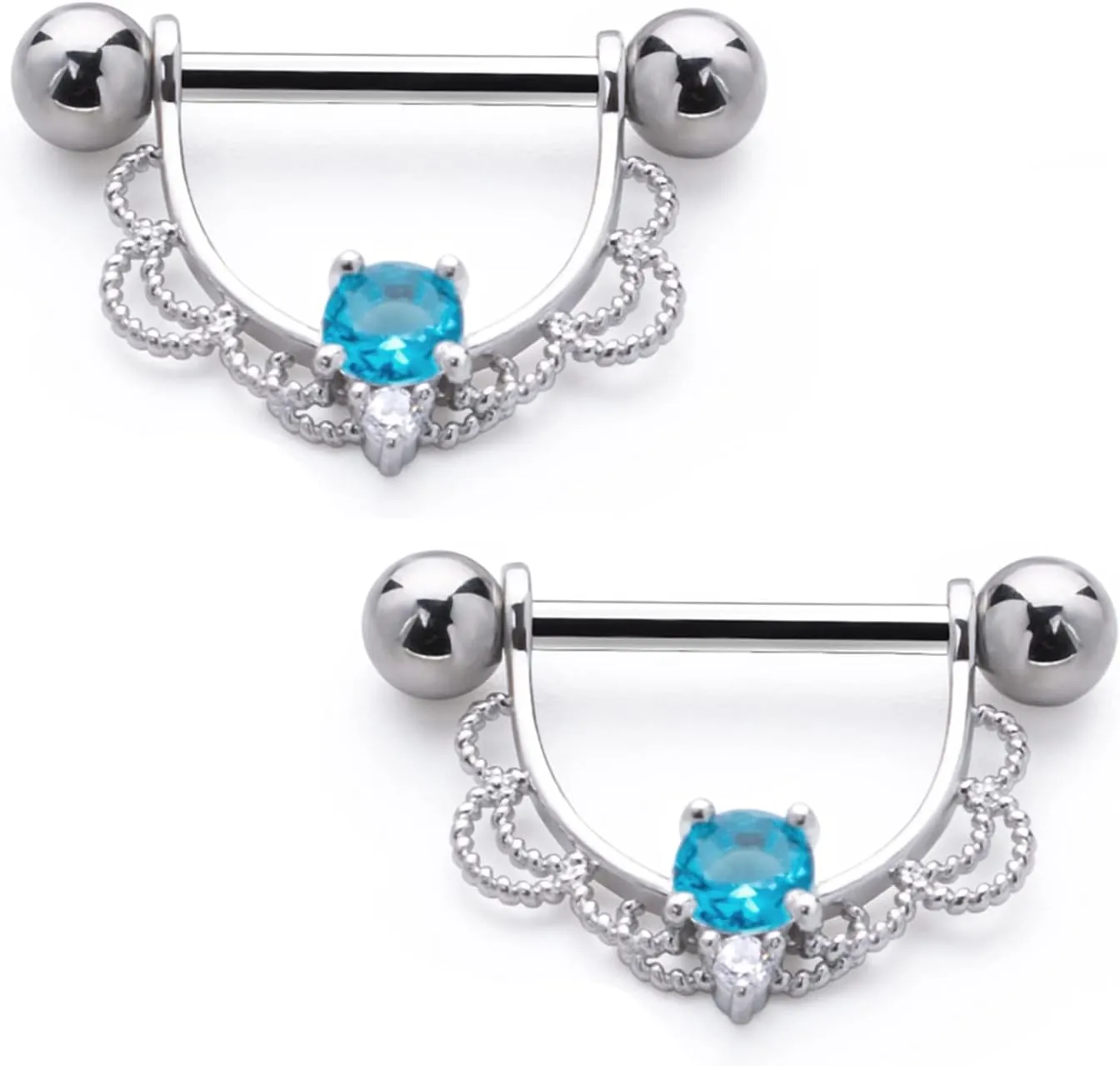 14G Stainless Steel Nipple Rings CZ Opal U Flower Straight Barbell Bars Tongue Ring 14mm(9/16Inch) Body Piercing Jewelry