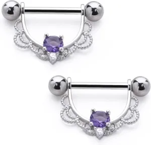 14G Stainless Steel Nipple Rings CZ Opal U Flower Straight Barbell Bars Tongue Ring 14mm(9/16Inch) Body Piercing Jewelry