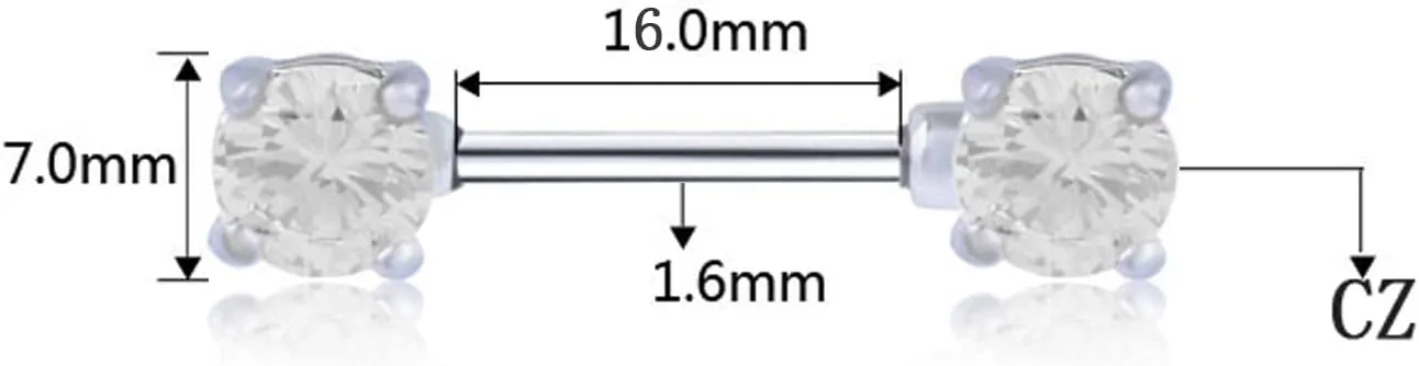 14G Stainless Steel Nipple Rings CZ Paw Straight Barbell Bars Tongue Ring 16mm(5/8Inch) Body Piercing Jewelry