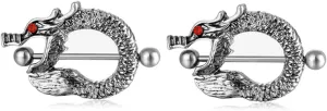 14G Stainless Steel Nipple Rings CZ Retro Dragon Straight Barbell Bars Tongue Ring 16mm(5/8Inch) Body Piercing Jewelry