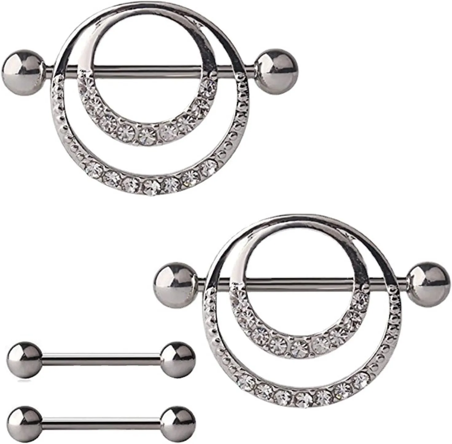 14G Stainless Steel Nipple Rings CZ Round Straight Barbell Bars Tongue Ring 16mm(5/8Inch) Body Piercing Jewelry