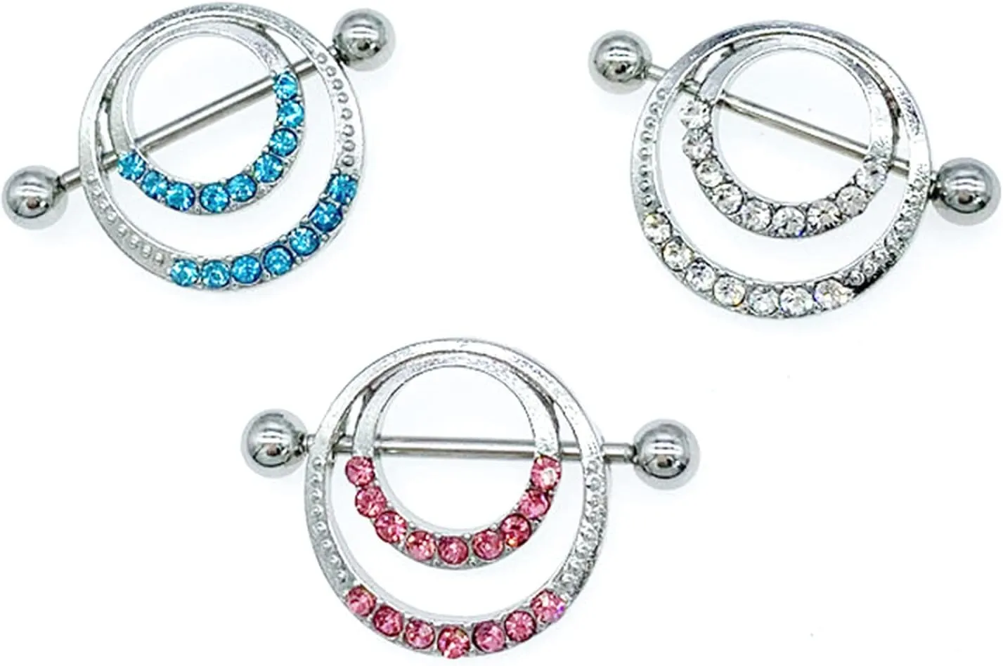 14G Stainless Steel Nipple Rings CZ Round Straight Barbell Bars Tongue Ring 16mm(5/8Inch) Body Piercing Jewelry