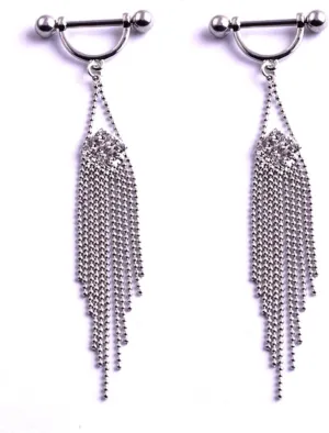 14G Stainless Steel Nipple Rings CZ Silver Tassels Straight Barbell Bars Tongue Ring 14mm(9/16Inch) Body Piercing Jewelry