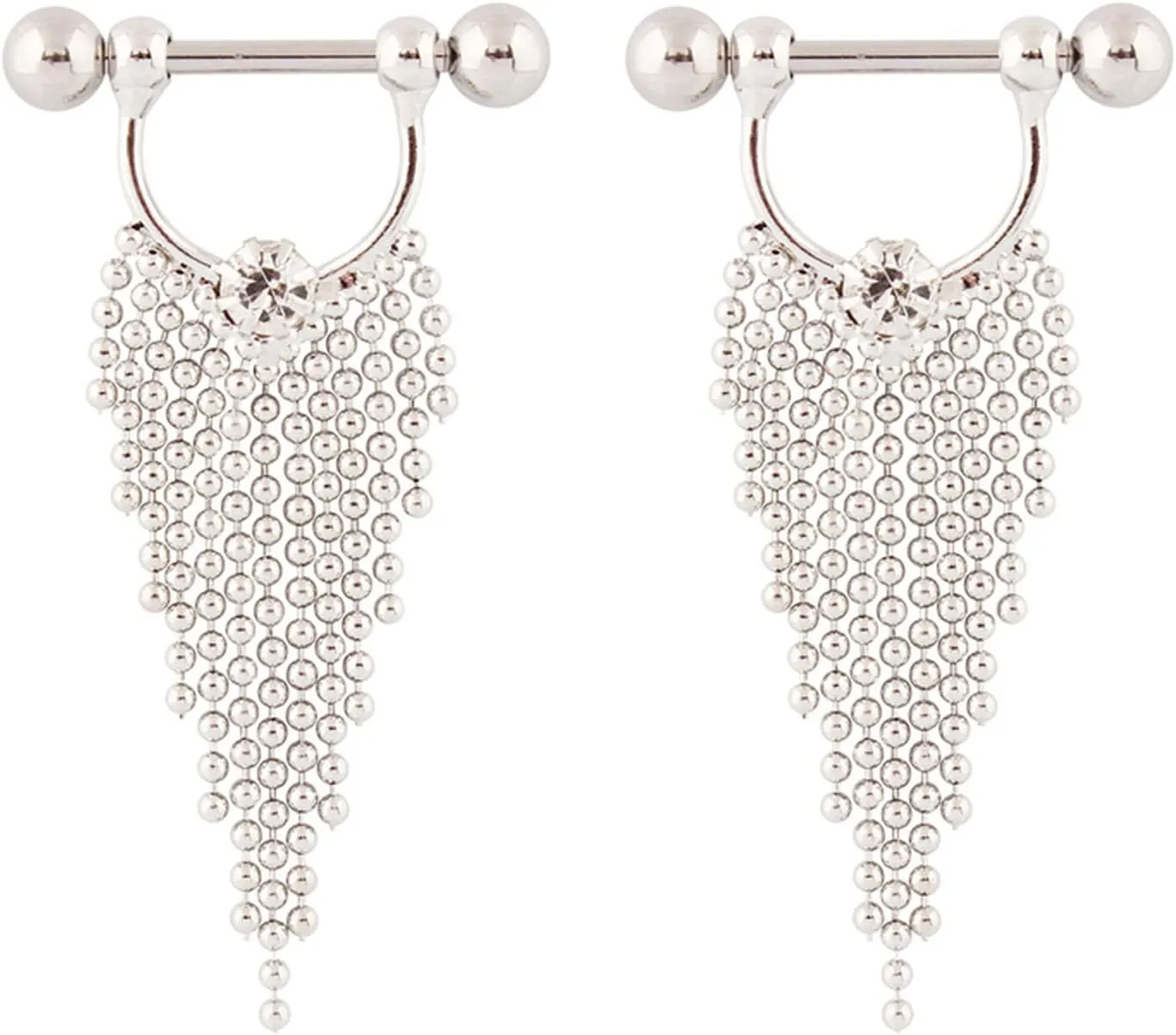 14G Stainless Steel Nipple Rings CZ Tassels Straight Barbell Bars Tongue Ring 16mm(5/8Inch) Body Piercing Jewelry