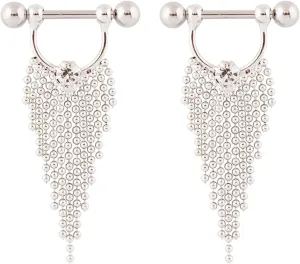14G Stainless Steel Nipple Rings CZ Tassels Straight Barbell Bars Tongue Ring 16mm(5/8Inch) Body Piercing Jewelry