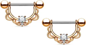 14G Stainless Steel Nipple Rings CZ U-Shape Flower Straight Barbell Bars Tongue Ring 16mm(5/8Inch) Body Piercing Jewelry