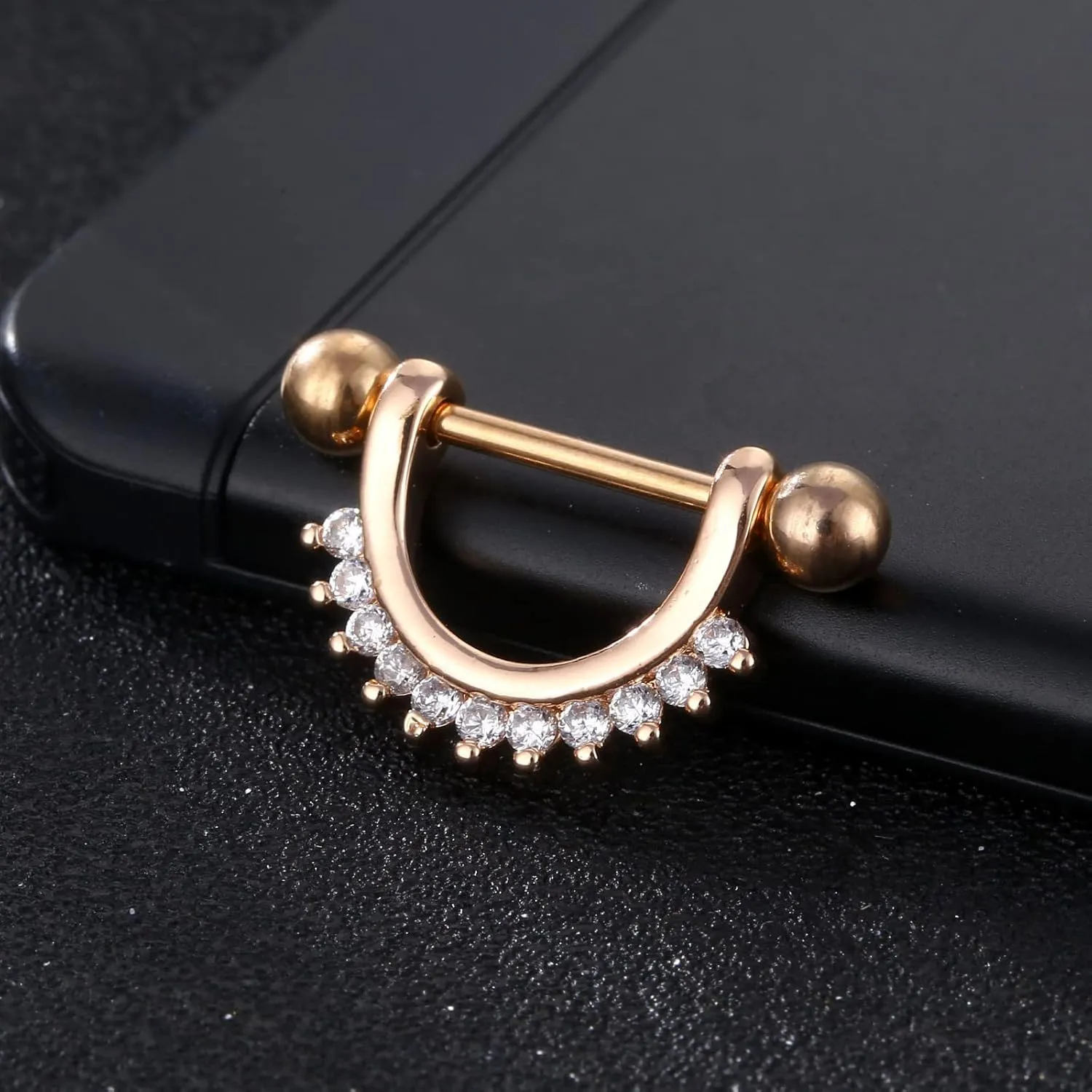 14G Stainless Steel Nipple Rings CZ U Straight Barbell Bars Tongue Ring 16mm(5/8Inch) Body Piercing Jewelry