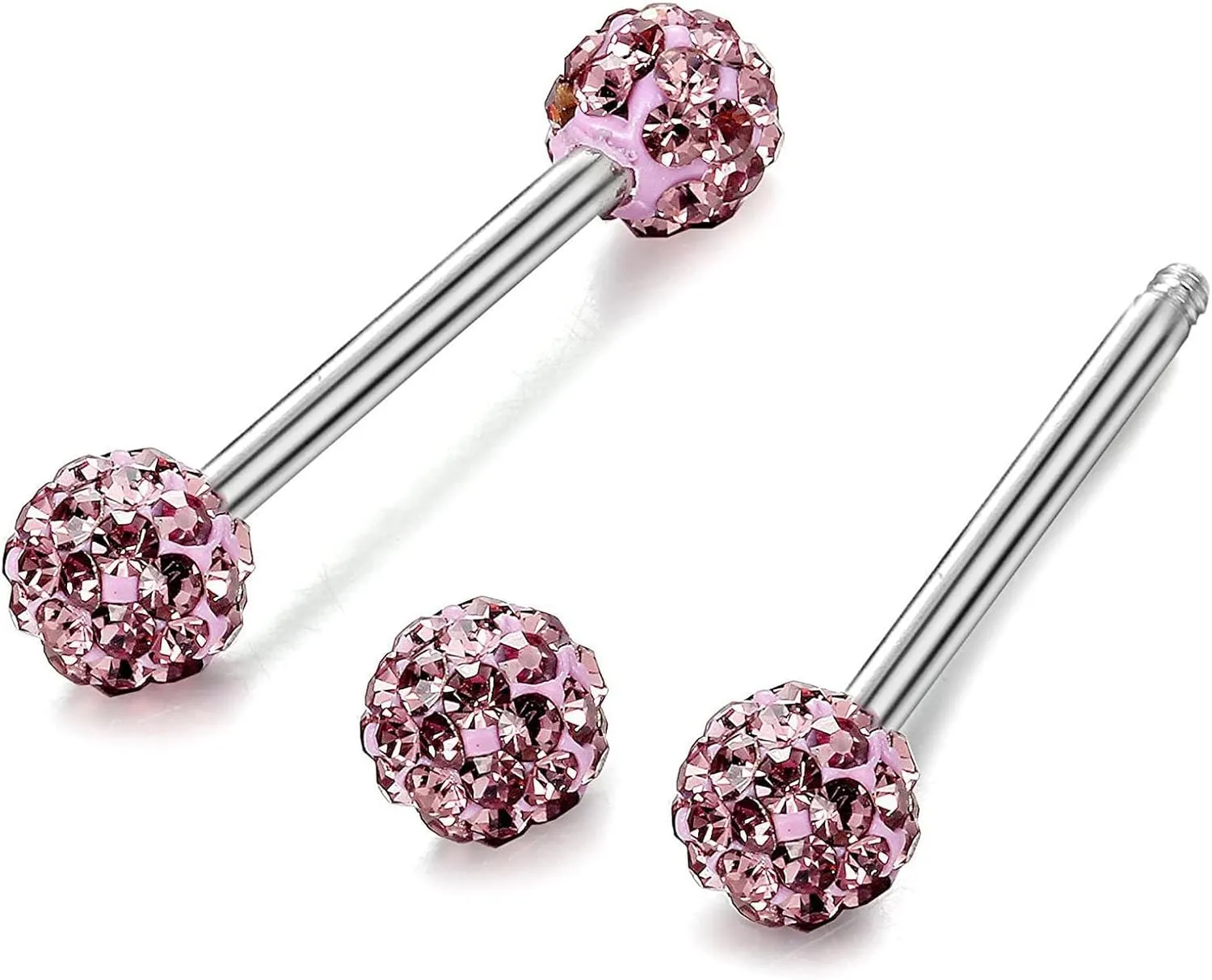 14G Stainless Steel Nipple Rings Glitter Ball CZ Straight Barbell Bars Tongue Ring 14mm(9/16Inch) Body Piercing Jewelry