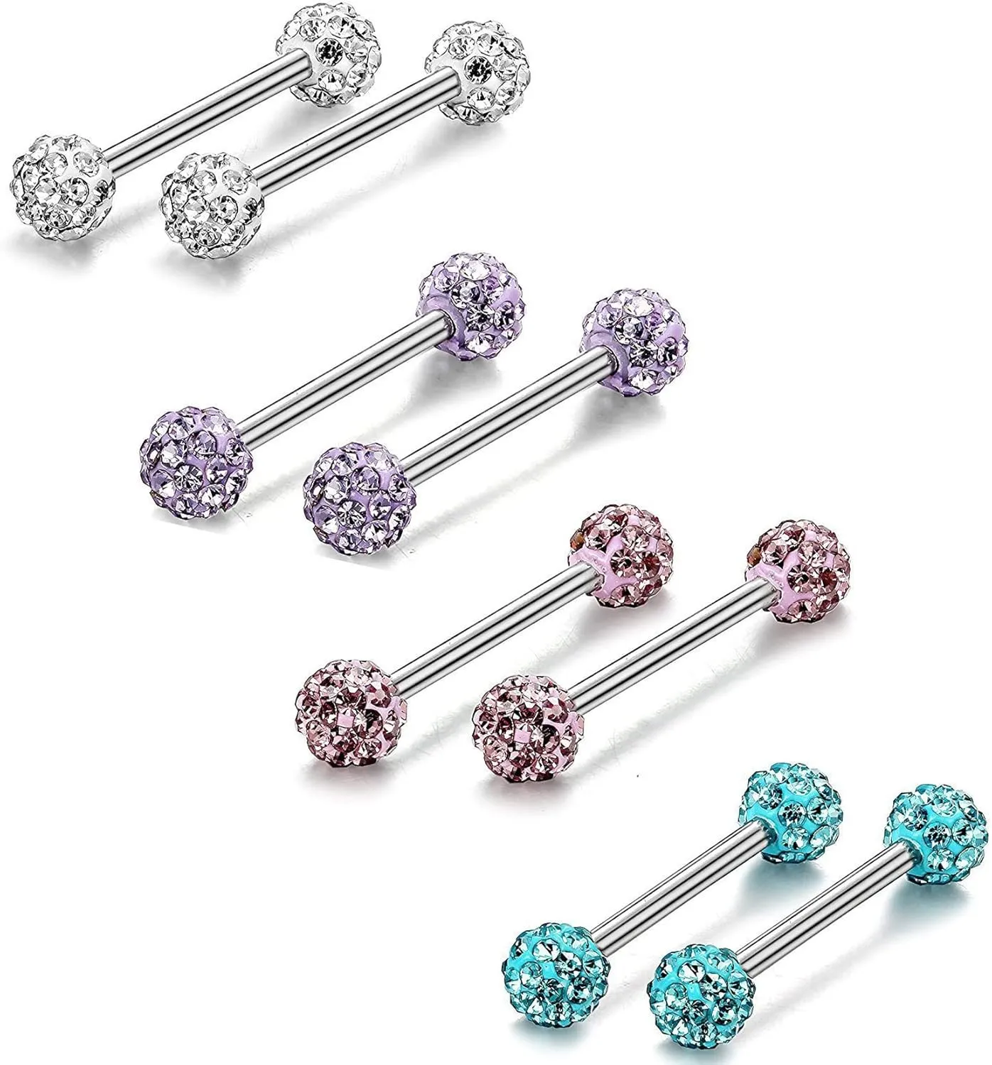 14G Stainless Steel Nipple Rings Glitter Ball CZ Straight Barbell Bars Tongue Ring 14mm(9/16Inch) Body Piercing Jewelry