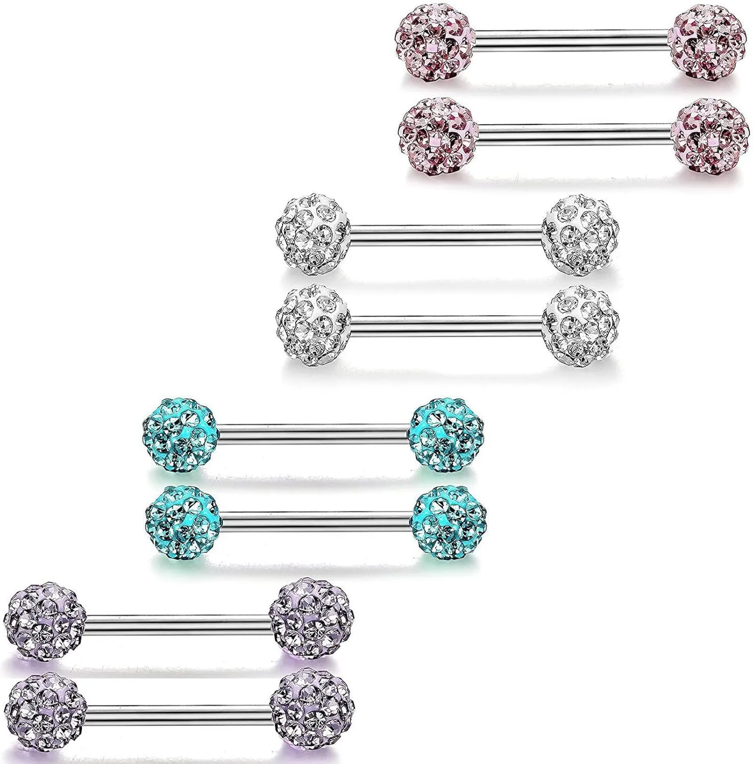 14G Stainless Steel Nipple Rings Glitter Ball CZ Straight Barbell Bars Tongue Ring 14mm(9/16Inch) Body Piercing Jewelry