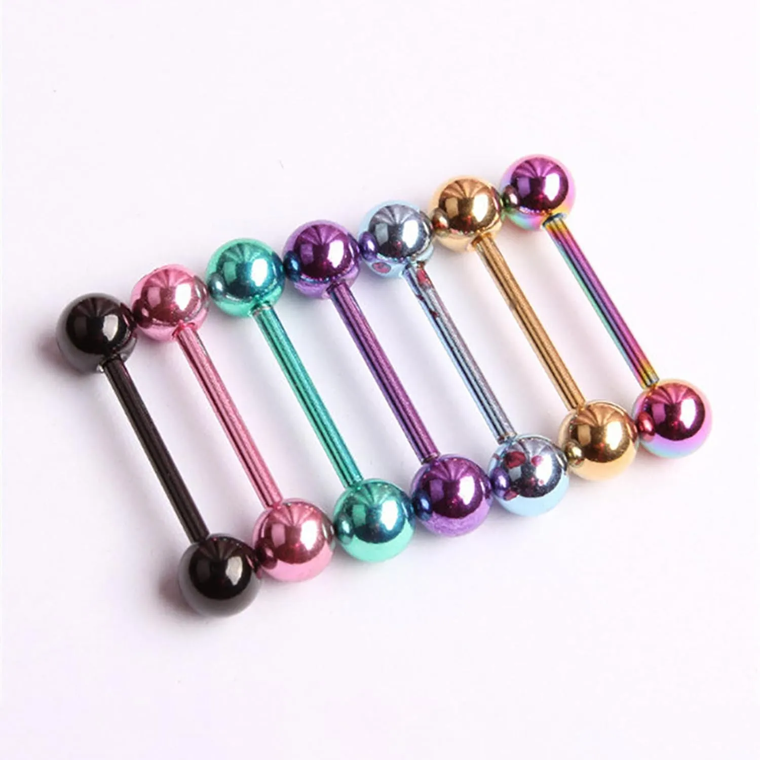 14G Stainless Steel Nipple Rings Glitter Balls Straight Barbell Bars Tongue Ring 16mm(5/8 Inch) Body Piercing Jewelry