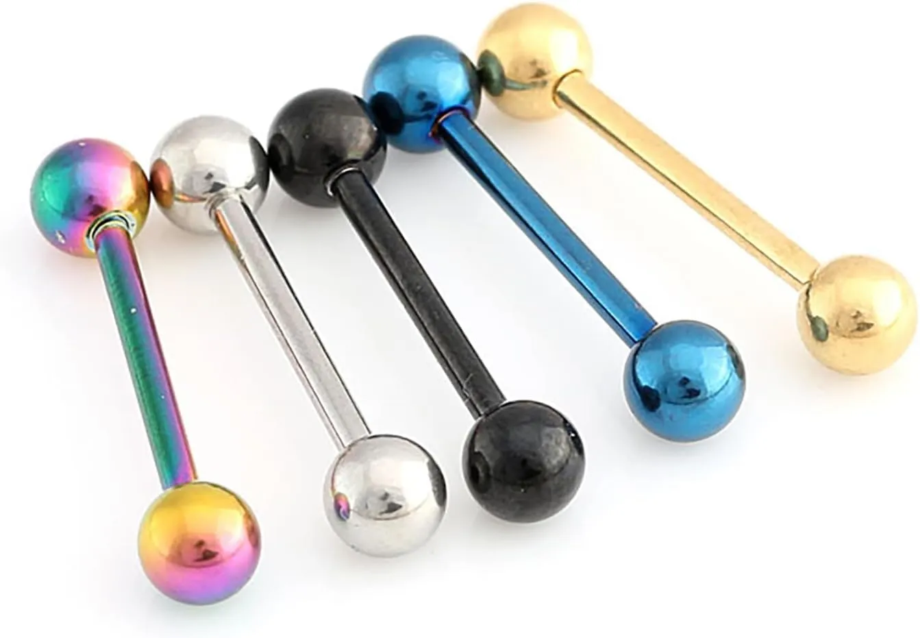 14G Stainless Steel Nipple Rings Glitter Balls Straight Barbell Bars Tongue Ring 16mm(5/8 Inch) Body Piercing Jewelry