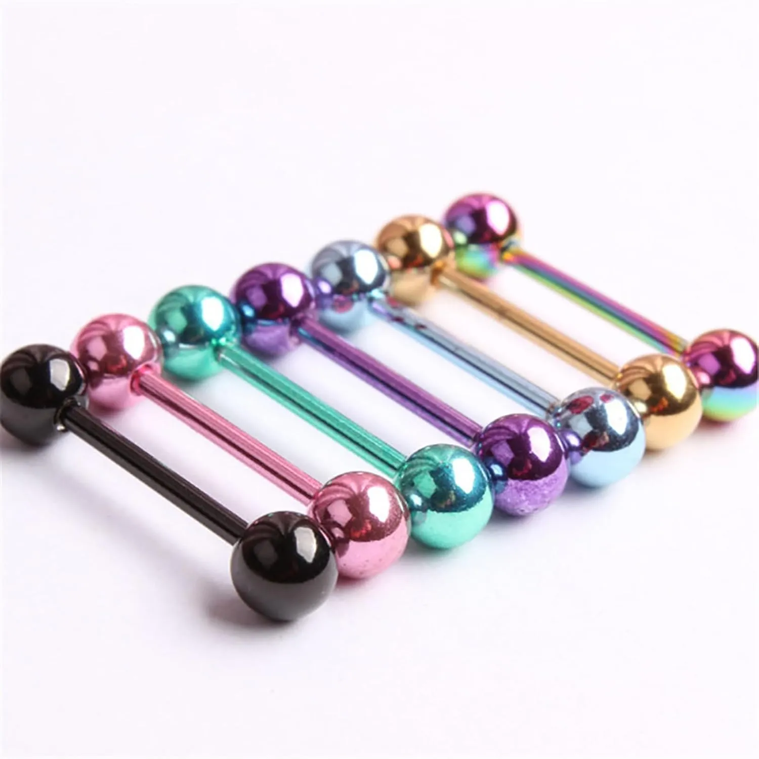 14G Stainless Steel Nipple Rings Glitter Balls Straight Barbell Bars Tongue Ring 16mm(5/8 Inch) Body Piercing Jewelry