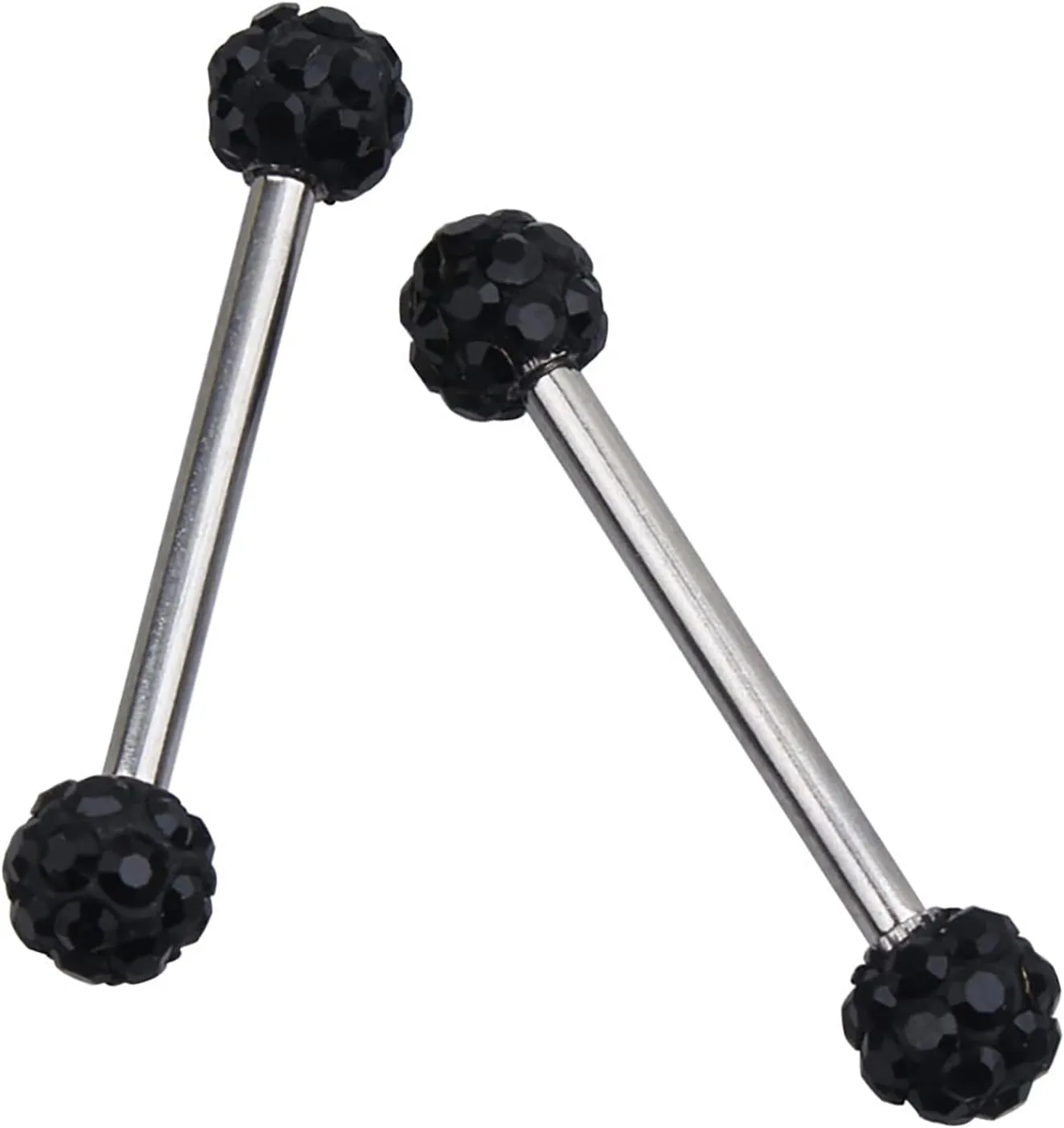 14G Stainless Steel Nipple Rings Glitter CZ Balls Straight Barbell Bars Tongue Ring 16mm(5/8 Inch) Body Piercing Jewelry