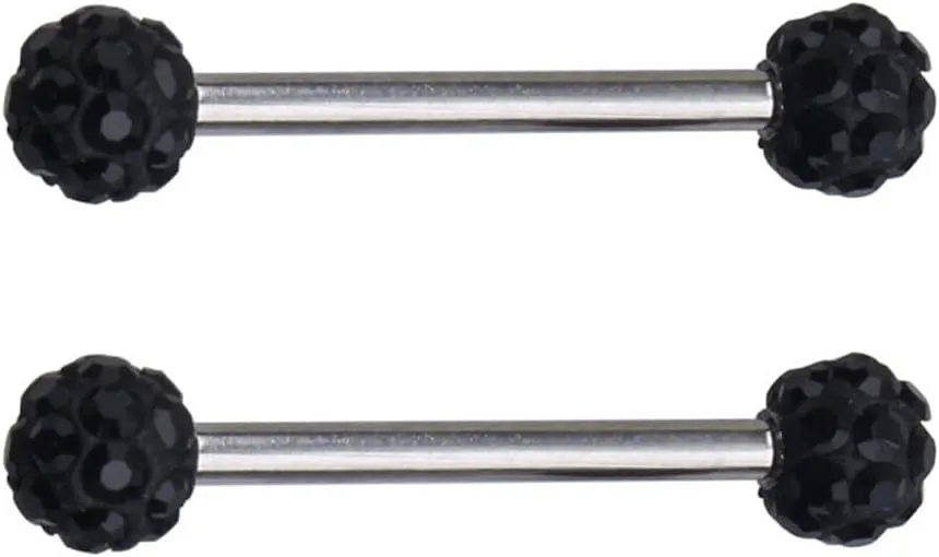 14G Stainless Steel Nipple Rings Glitter CZ Balls Straight Barbell Bars Tongue Ring 16mm(5/8 Inch) Body Piercing Jewelry