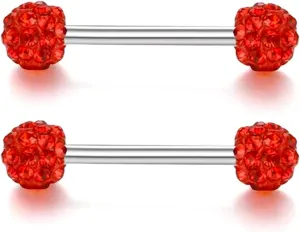 14G Stainless Steel Nipple Rings Glitter CZ Balls Straight Barbell Bars Tongue Ring 16mm(5/8 Inch) Body Piercing Jewelry