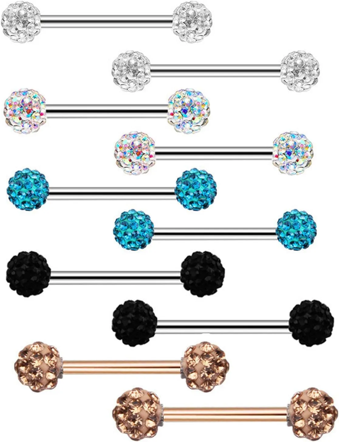 14G Stainless Steel Nipple Rings Glitter CZ Bioplast Ball Straight Barbell Bars Tongue Ring 16mm(5/8Inch) Body Piercing Jewelry