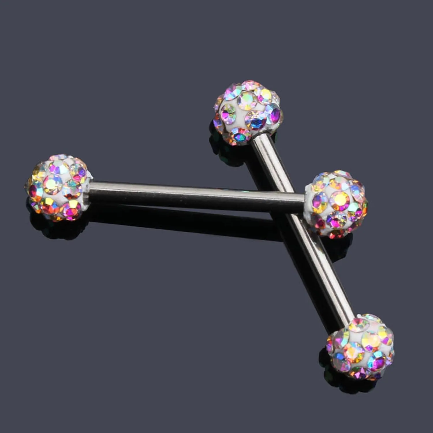14G Stainless Steel Nipple Rings Glitter CZ Bioplast Ball Straight Barbell Bars Tongue Ring 16mm(5/8Inch) Body Piercing Jewelry