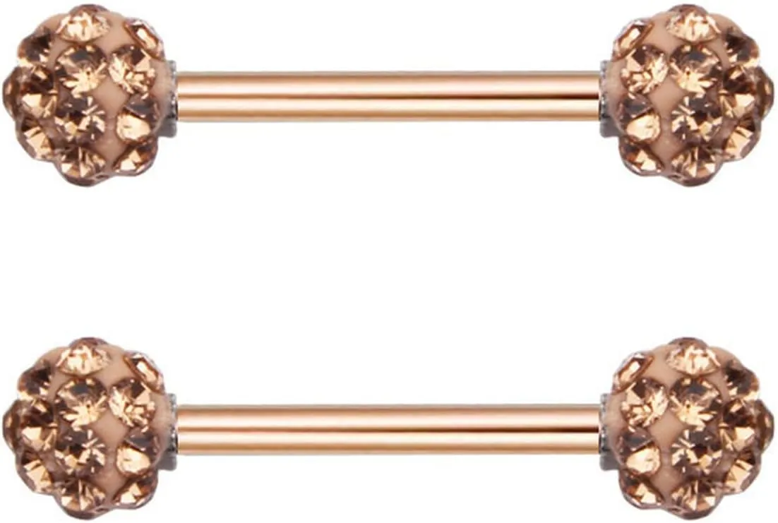 14G Stainless Steel Nipple Rings Glitter CZ Bioplast Ball Straight Barbell Bars Tongue Ring 16mm(5/8Inch) Body Piercing Jewelry