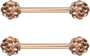 14G Stainless Steel Nipple Rings Glitter CZ Bioplast Balls Straight Barbell Bars Tongue Ring 16mm(5/8Inch) Body Piercing Jewelry