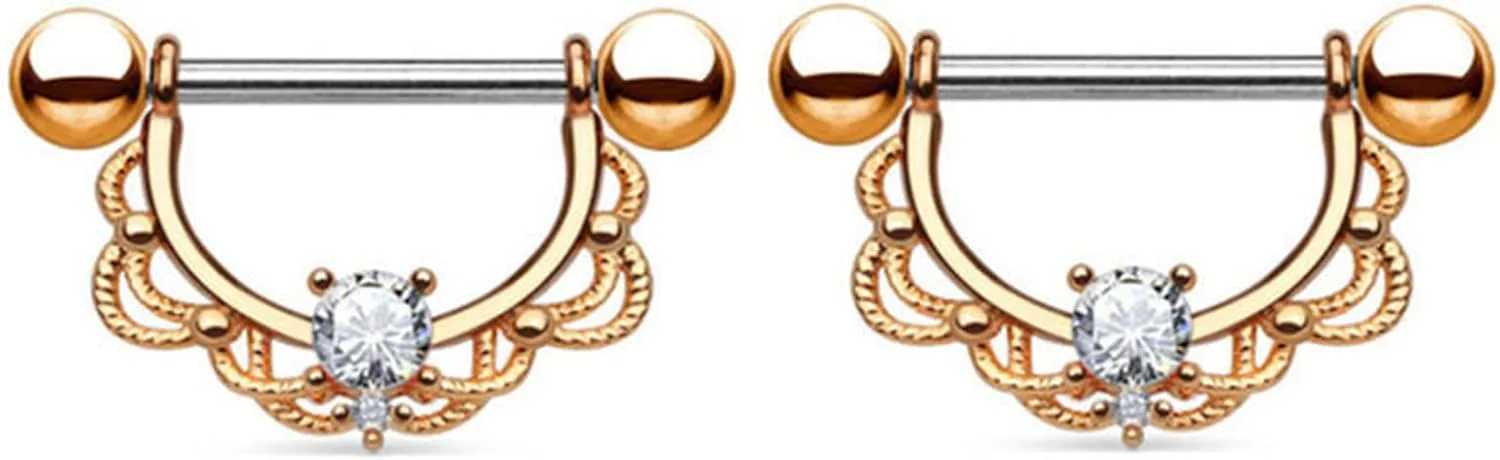 14G Stainless Steel Nipple Rings Glitter CZ Classic Flower Straight Barbell Bars Tongue Ring 16mm(5/8Inch) Body Piercing Jewelry