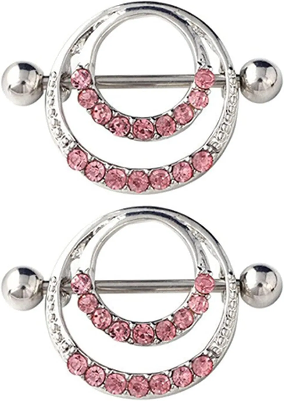 14G Stainless Steel Nipple Rings Glitter CZ Double Round Straight Barbell Bars Tongue Ring 16mm(5/8Inch) Body Piercing Jewelry