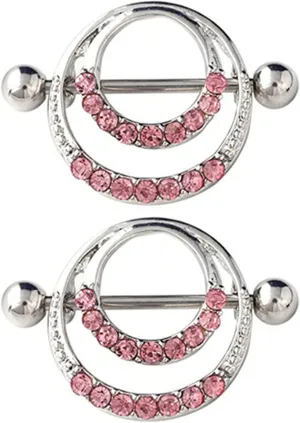 14G Stainless Steel Nipple Rings Glitter CZ Double Round Straight Barbell Bars Tongue Ring 16mm(5/8Inch) Body Piercing Jewelry