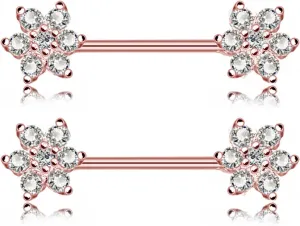 14G Stainless Steel Nipple Rings Glitter CZ Flower Straight Barbell Bars Tongue Ring 16mm(5/8Inch) Body Piercing Jewelry