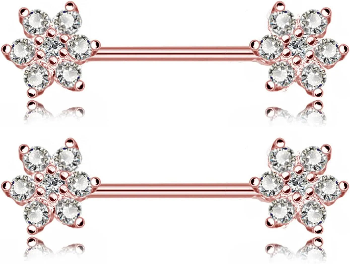 14G Stainless Steel Nipple Rings Glitter CZ Flower Straight Barbell Bars Tongue Ring 16mm(5/8Inch) Body Piercing Jewelry