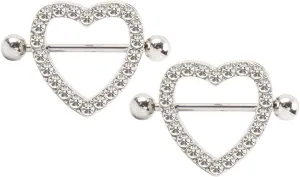 14G Stainless Steel Nipple Rings Glitter CZ Heart Straight Barbell Bars Tongue Ring 14mm(9/16Inch) Body Piercing Jewelry