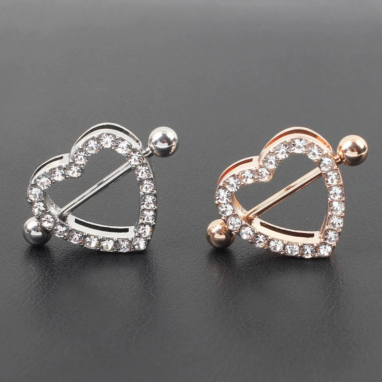 14G Stainless Steel Nipple Rings Glitter CZ Heart Straight Barbell Bars Tongue Ring 14mm(9/16Inch) Body Piercing Jewelry